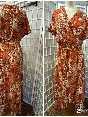 Patrons Of Peace, Woman, Long Dress, Size M, Brown, V Neck, Short Sleeve.!